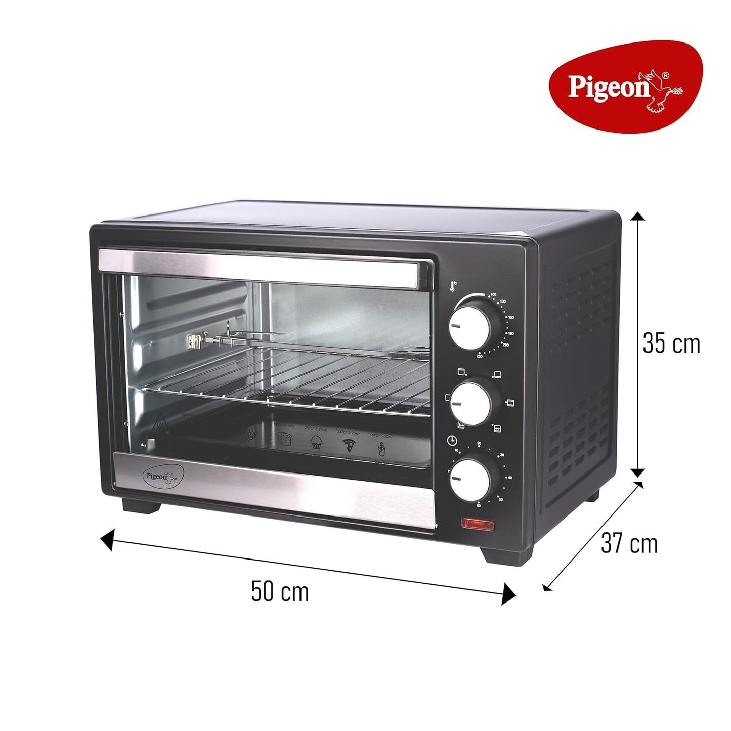 Pigeon 25 Litres OTG With Rotisserie For Grilling And Baking | 1400 Watts | Black |