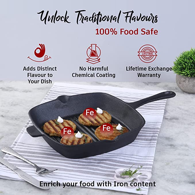 Wonderchef Forza Cast-Iron Grill Pan, 3.8 mm/26 cm