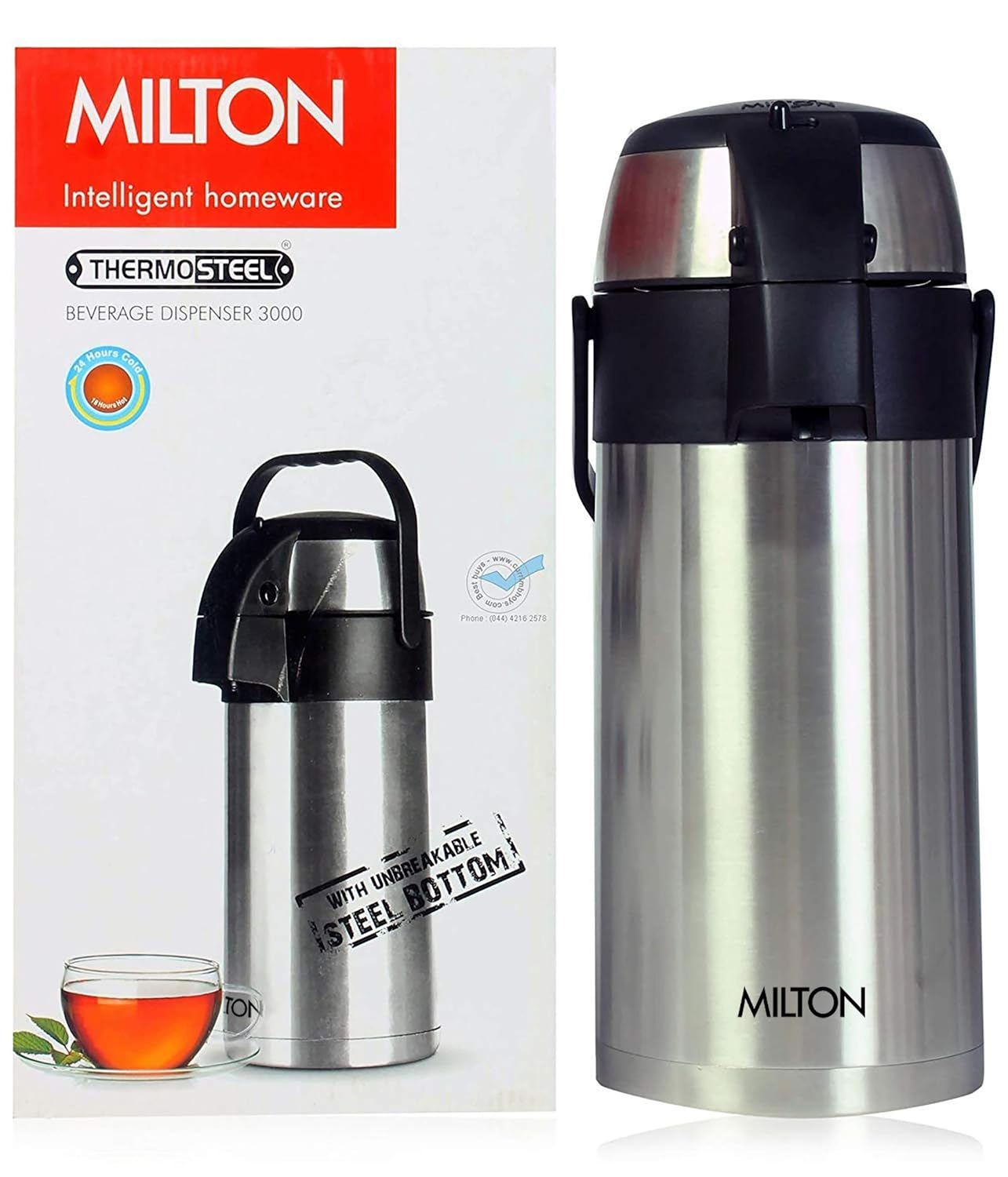 Milton Pinnacle 3000ml Thermosteel | 24 rs Hot & Cold | Silver |