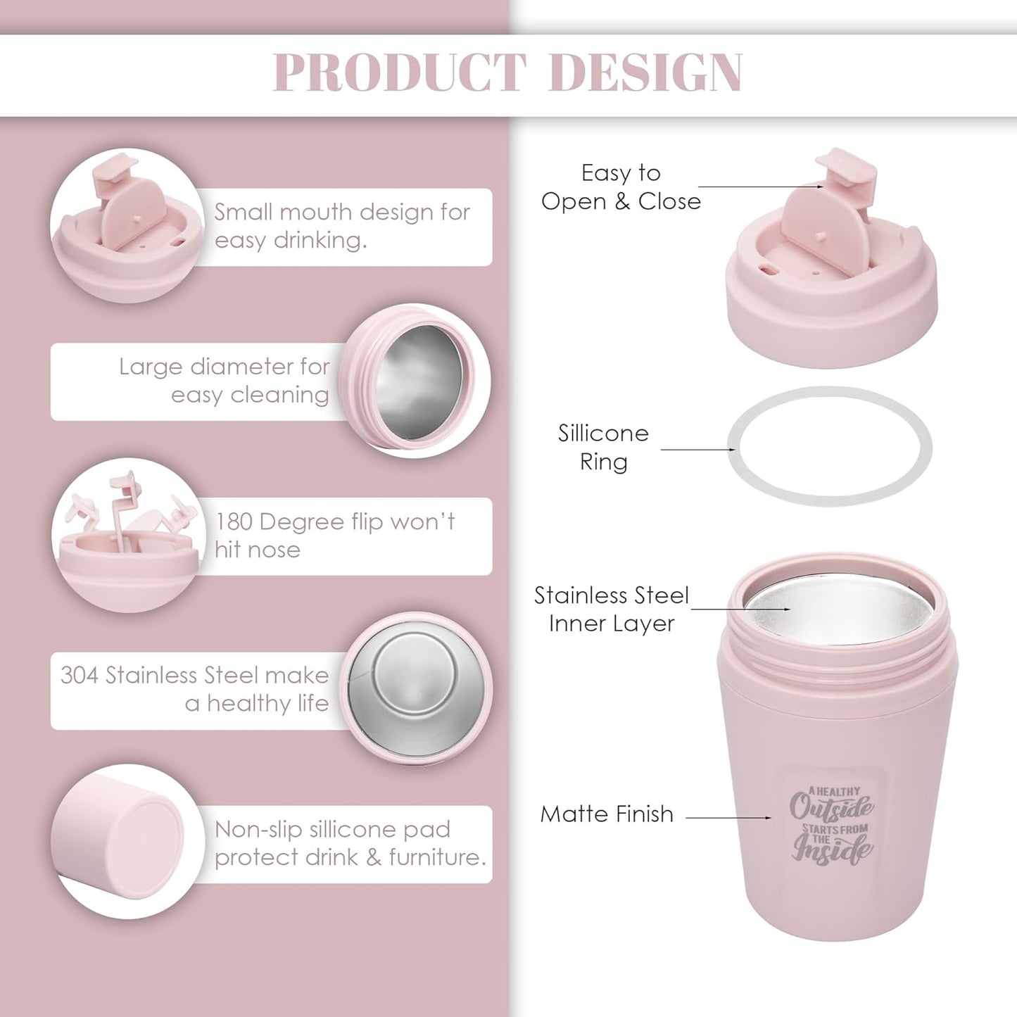 Jaypee Snap Sip Steel Insulated Coffee Mug | 350 ml | Spill Proof | Suitable for Any Beverage |