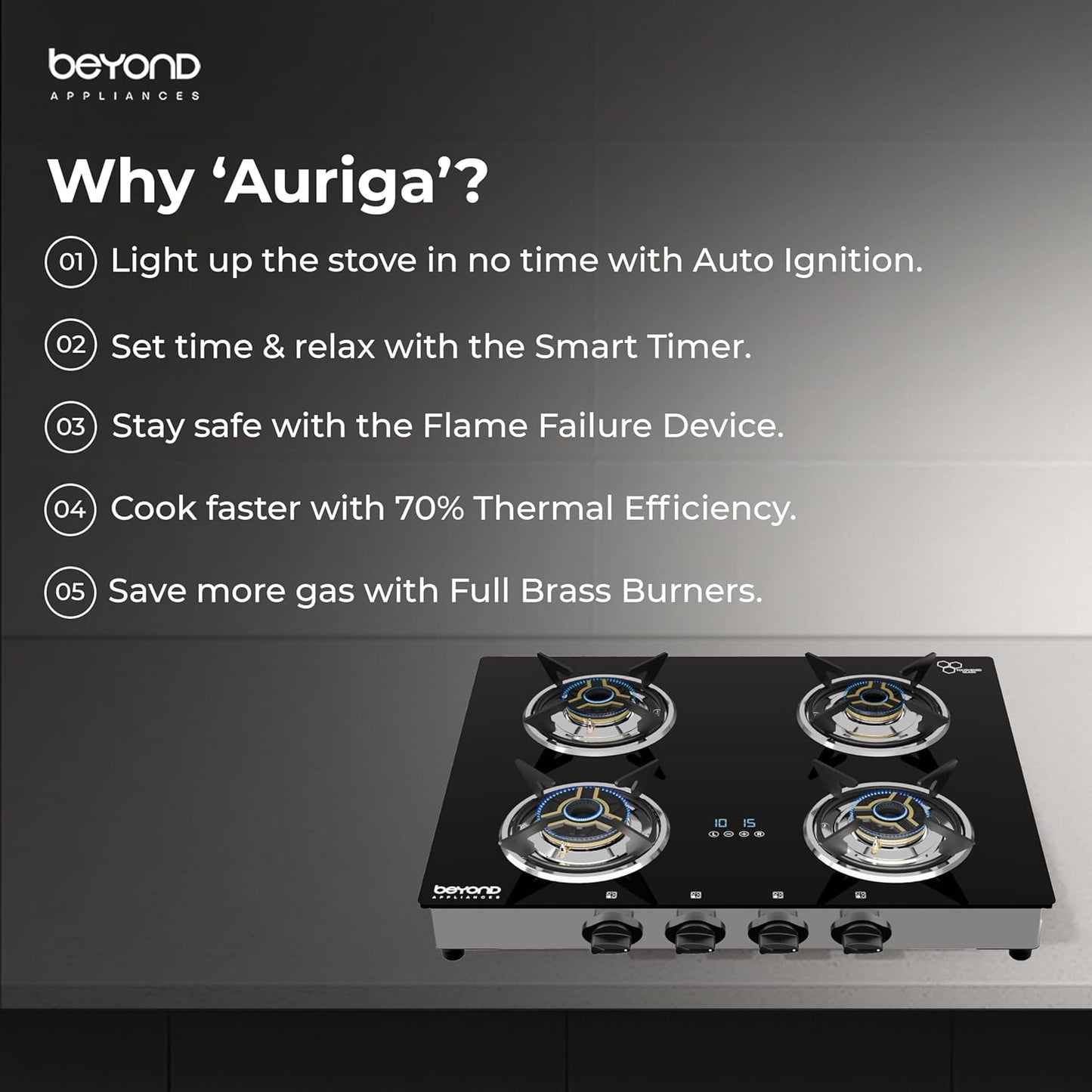 Beyond Appliances Auriga 4-Burner | Auto Ignition | Digital Timer