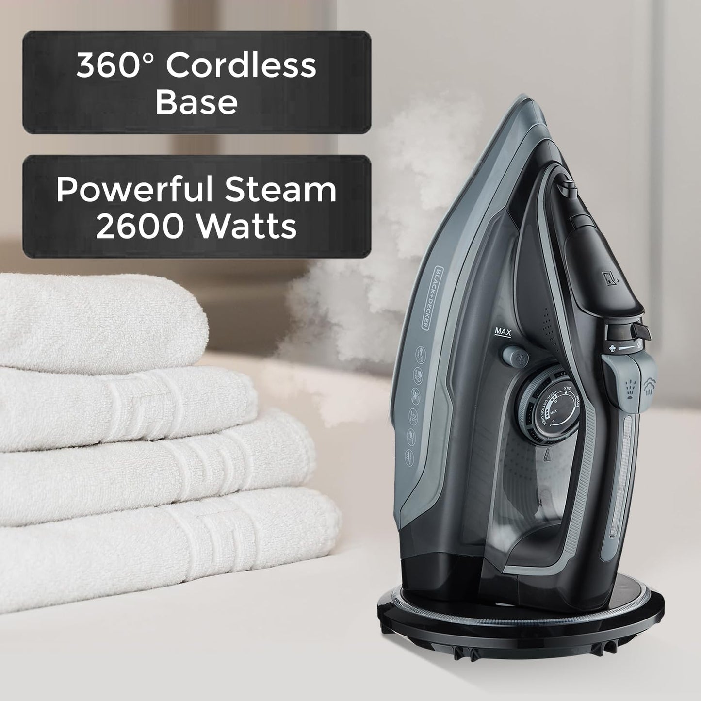 Black+Decker 2200-Watt Cordless Steam Iron Press | Black+Grey | Auto-shut off |