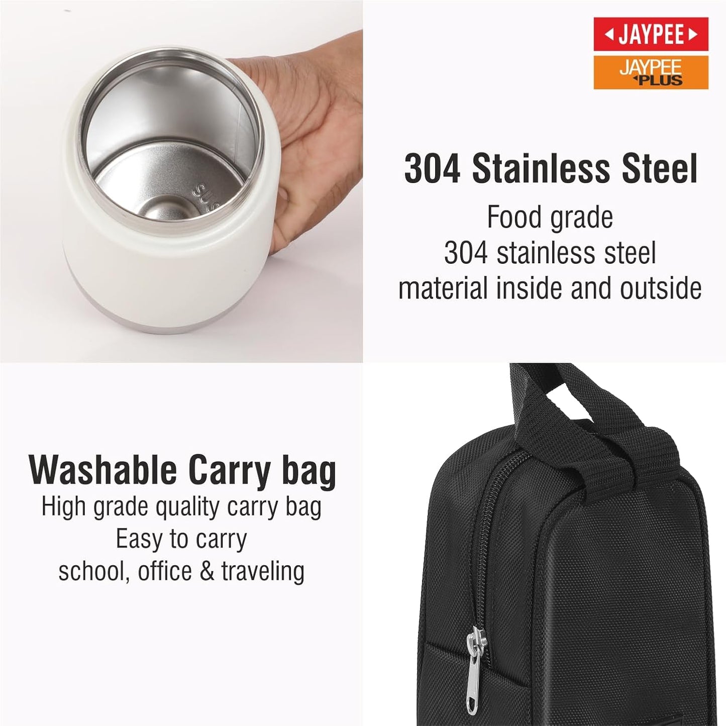 Jaypee Plus Stainless Steel Food Jar | Ivory | Leak Proof | Wide Mouth |