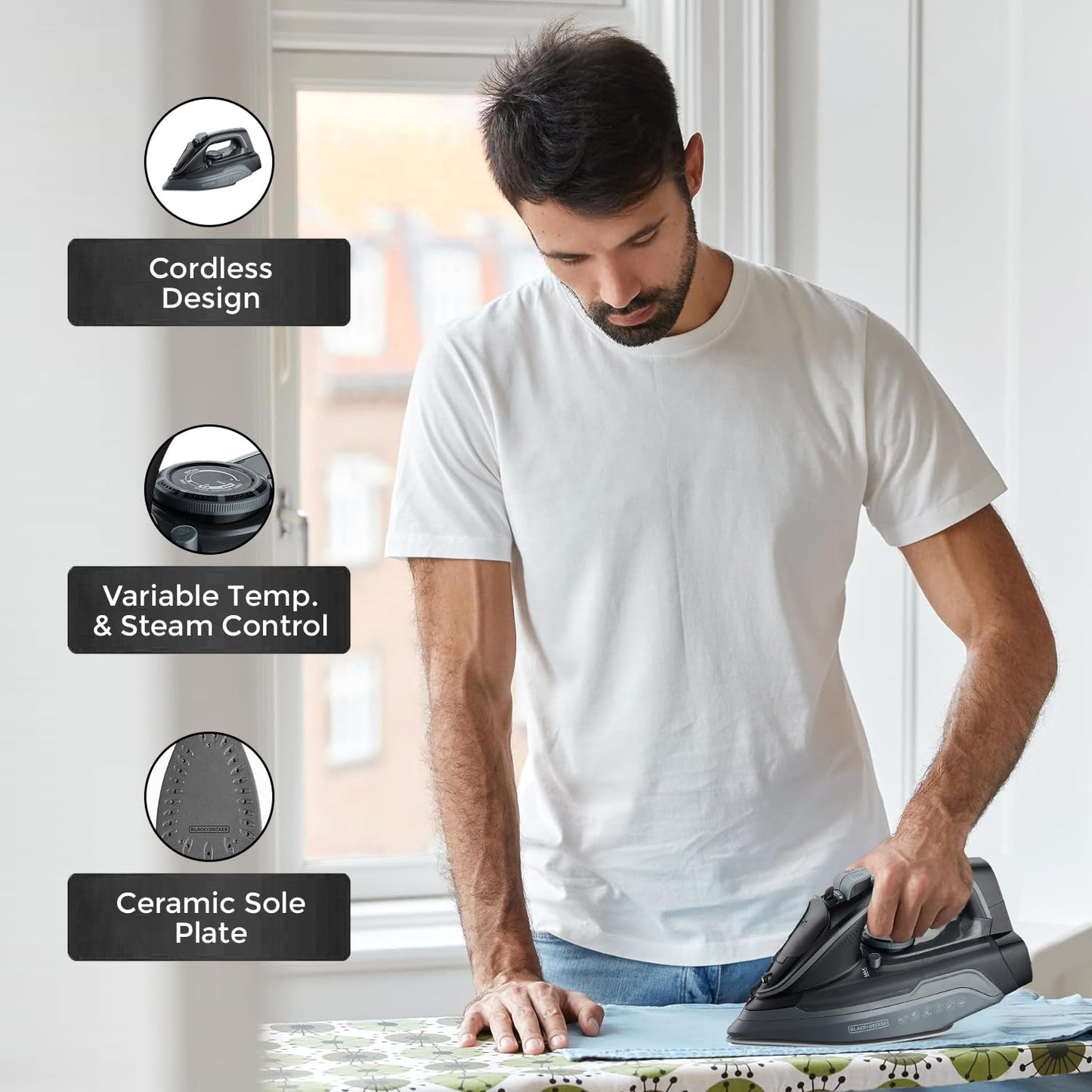 Black+Decker 2200-Watt Cordless Steam Iron Press | Black+Grey | Auto-shut off |