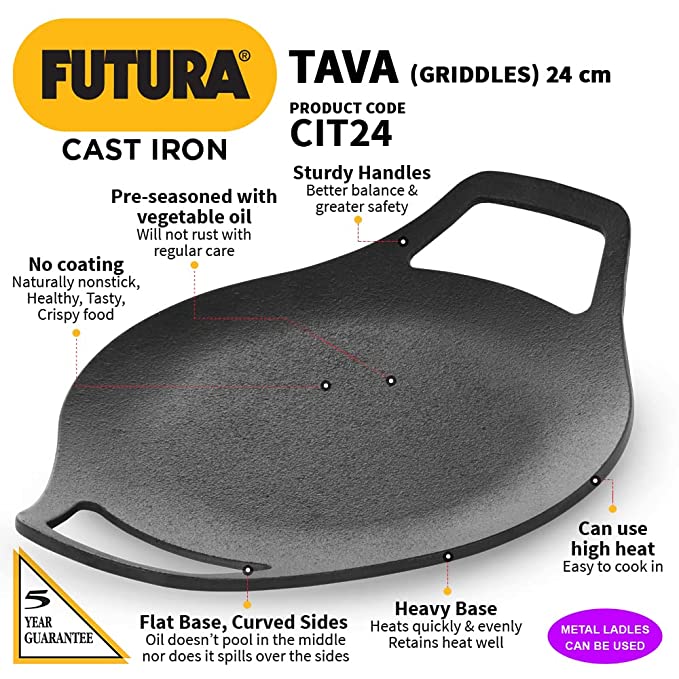 Hawkins Futura Cast Iron Tava 24 cm