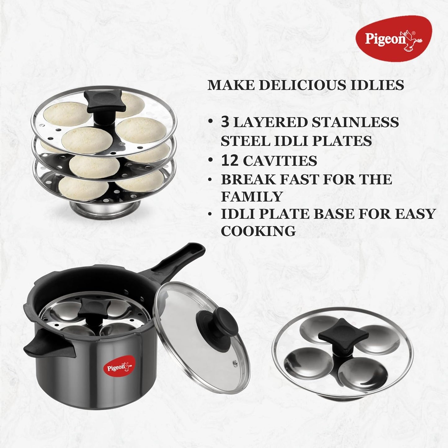 Titanium Easy Cook Combi | 3 Ltr | Idli Plates Steamer, Glass Lid | Black |