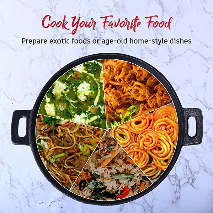 Wonderchef Forza Cast-Iron Kadhai, 24 cm 1.9L, 3.8mm