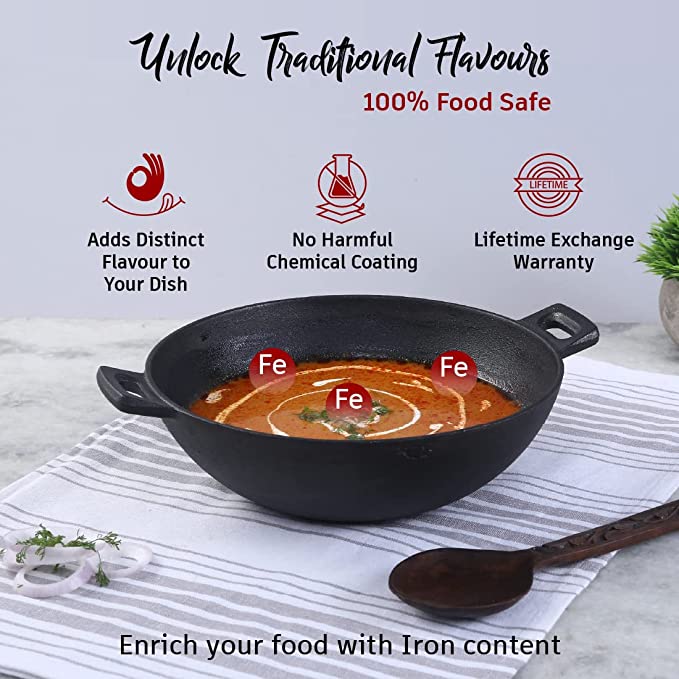 Wonderchef Forza Cast-Iron Kadhai, 24 cm 1.9L, 3.8mm