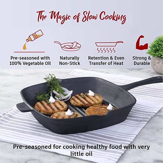 Wonderchef Forza Cast-Iron Grill Pan, 3.8 mm/26 cm