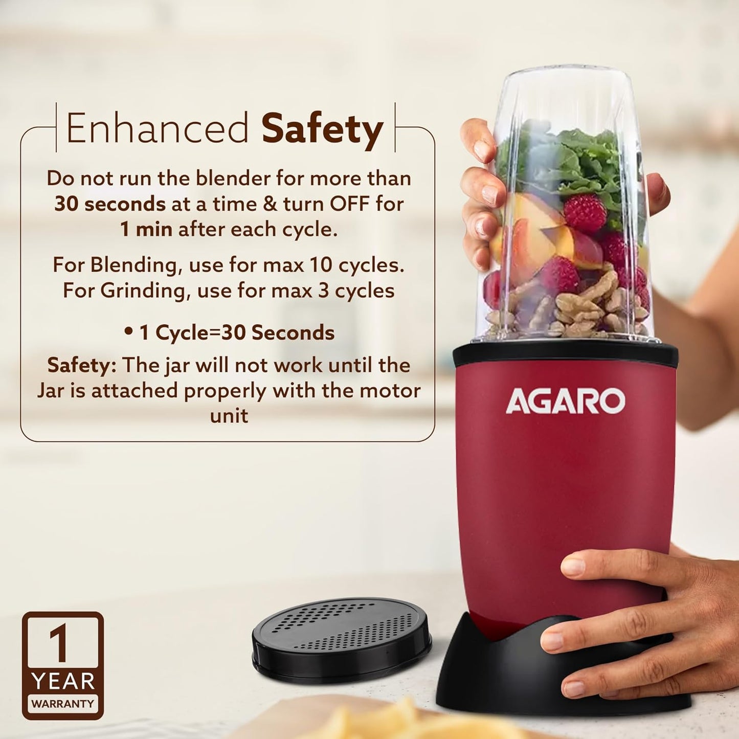 Agaro Regal 3 Jar Personal Blender | 400 Watts | Red & Black |