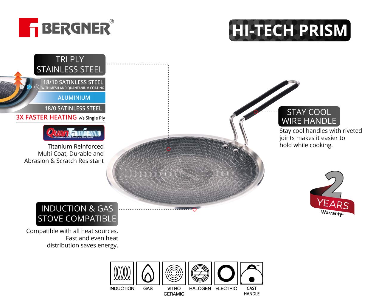 Bergner Hitech Triply Stainless Steel Tawa | 26cm |