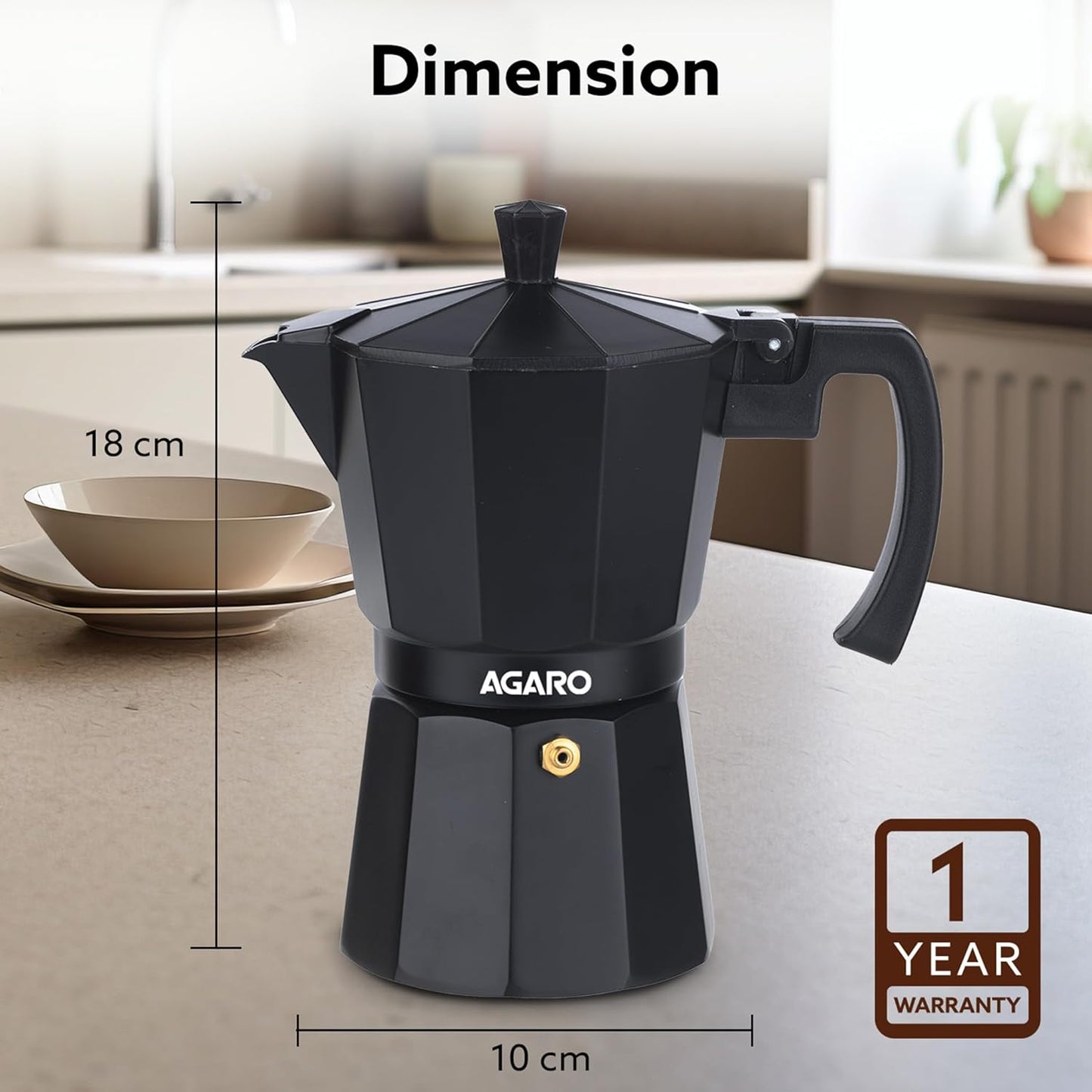 AGARO Classic Moka Pot, Espresso Coffee Maker | 240 ml | Black |
