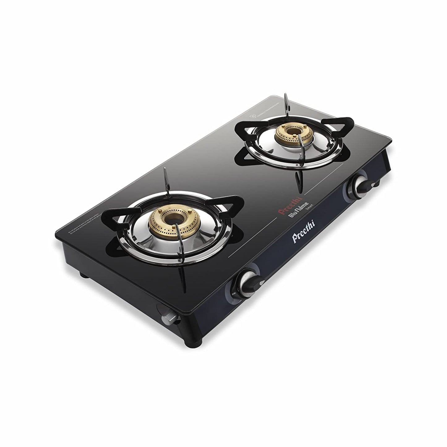 Preethi Blu Flame Smart Glass top 2 Burner Gas Stove (Black, Manual)