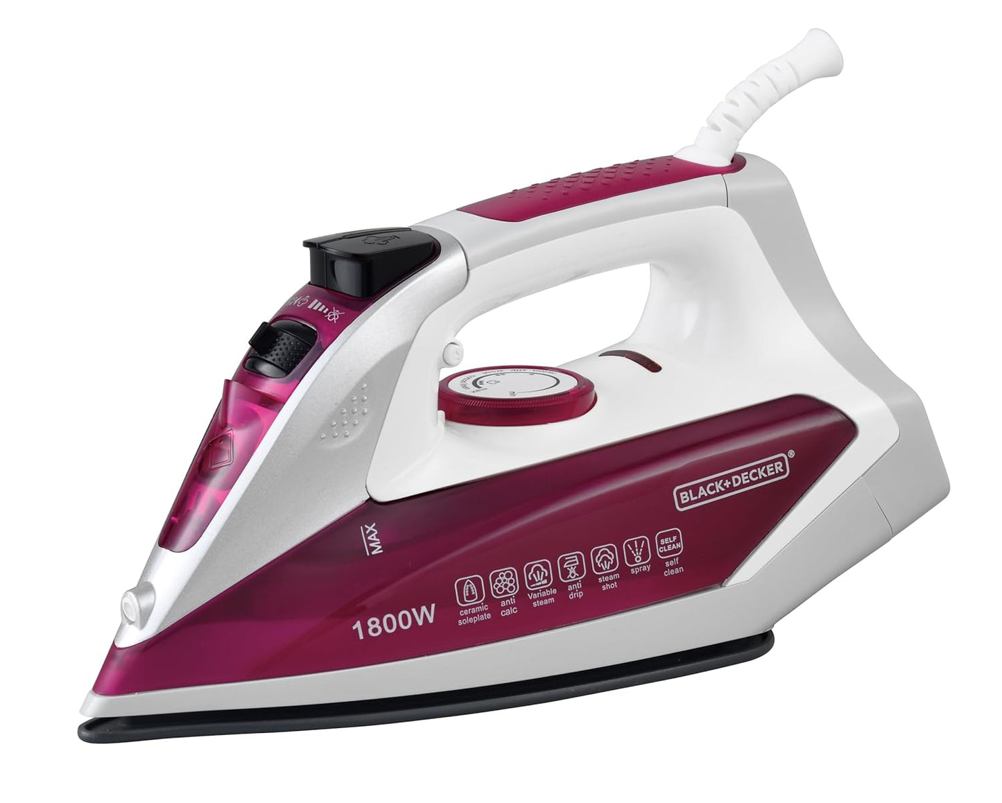 BLACK+DECKER 1800-Watts Steam Iron Press with Detachable Tank | Maroon |