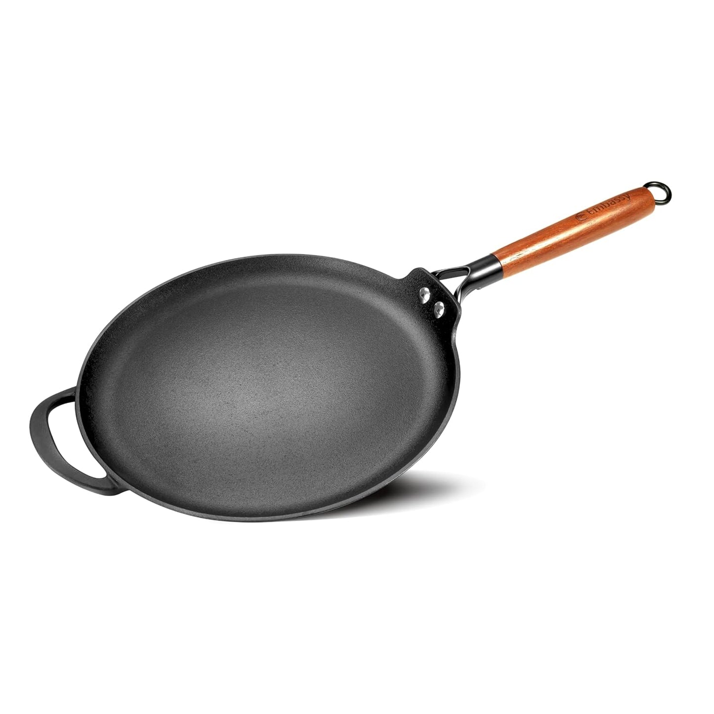 Embassy Touchstone Cast iron Dosa Tawa with Wooden Handle | Induction & Gas Stove Compatible |