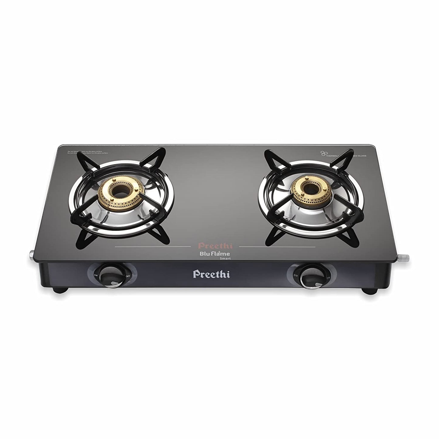 Preethi Blu Flame Smart Glass top 2 Burner Gas Stove (Black, Manual)