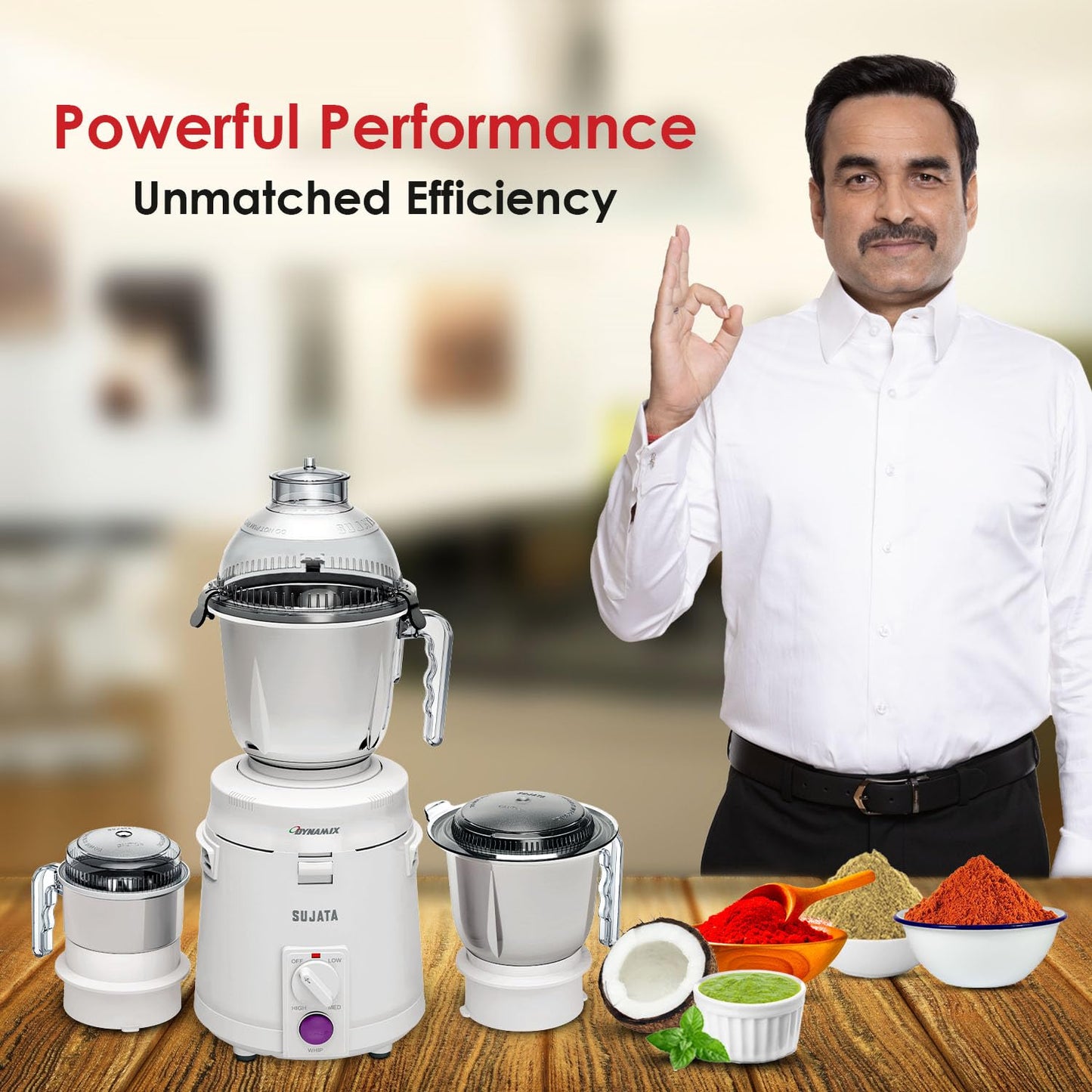 Sujata Dynamix 900 Watts Mixer Grinder | 3 Jars | White |