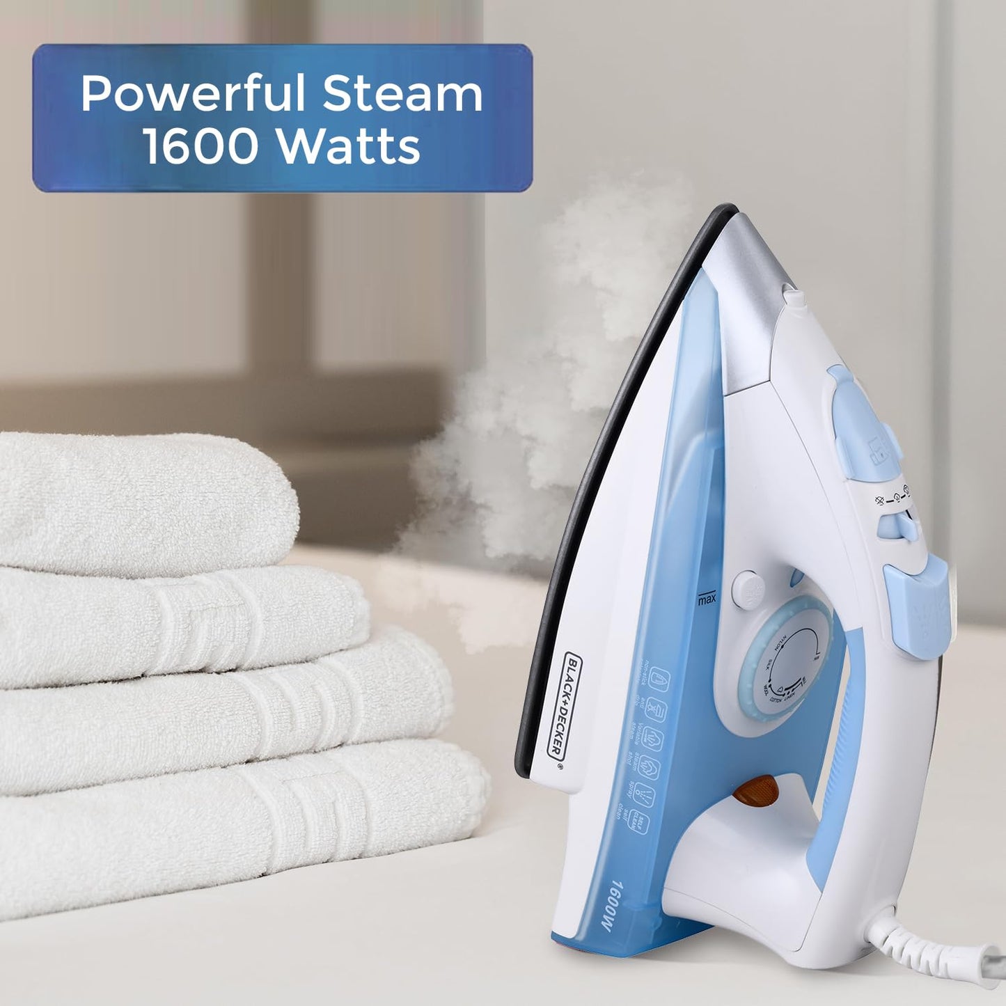 Black+Decker Steam Iron | 1600 Watts | Blue + White | Non-Stick Ceramic Sole |