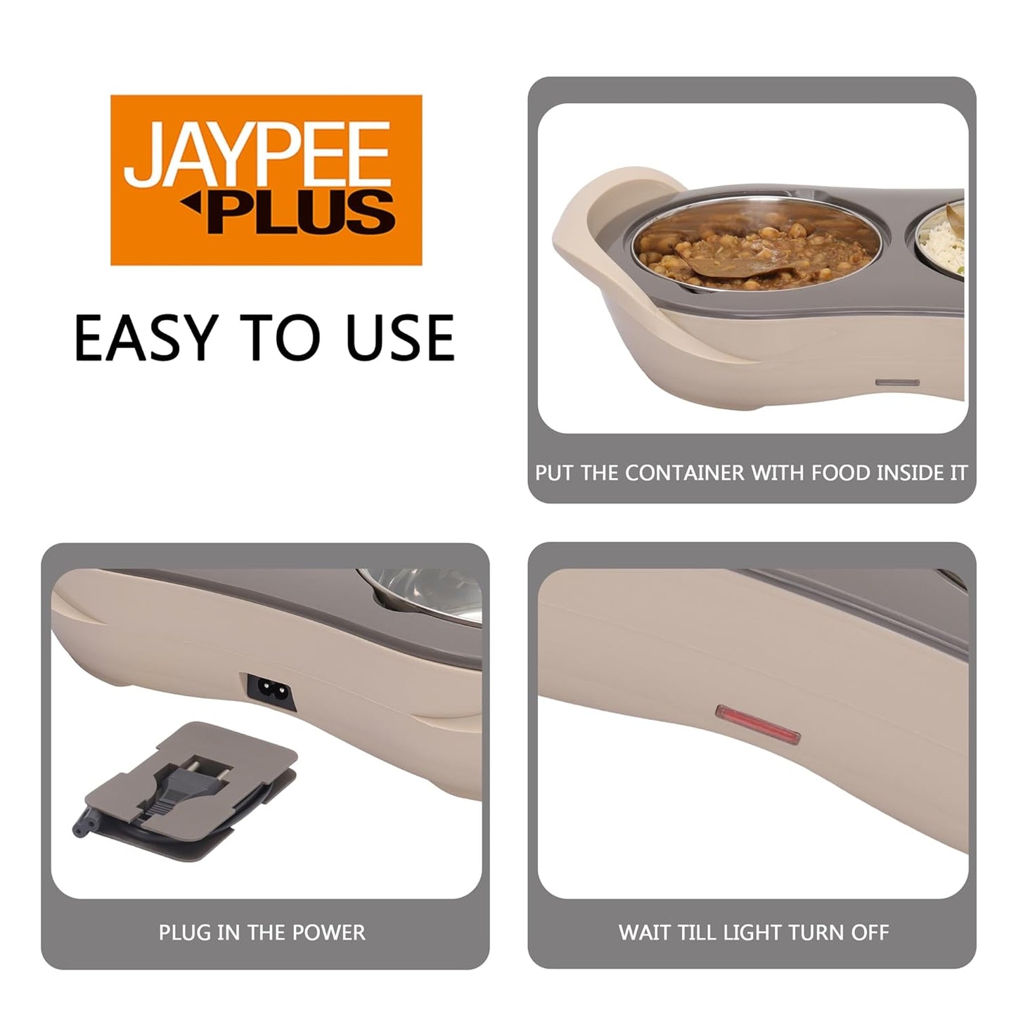 Jaypee Plus 2-in-1 Stainless Steel Electric Casserole Set | 1150ml x2 | Food Warmer & Buffet Server | Beige |