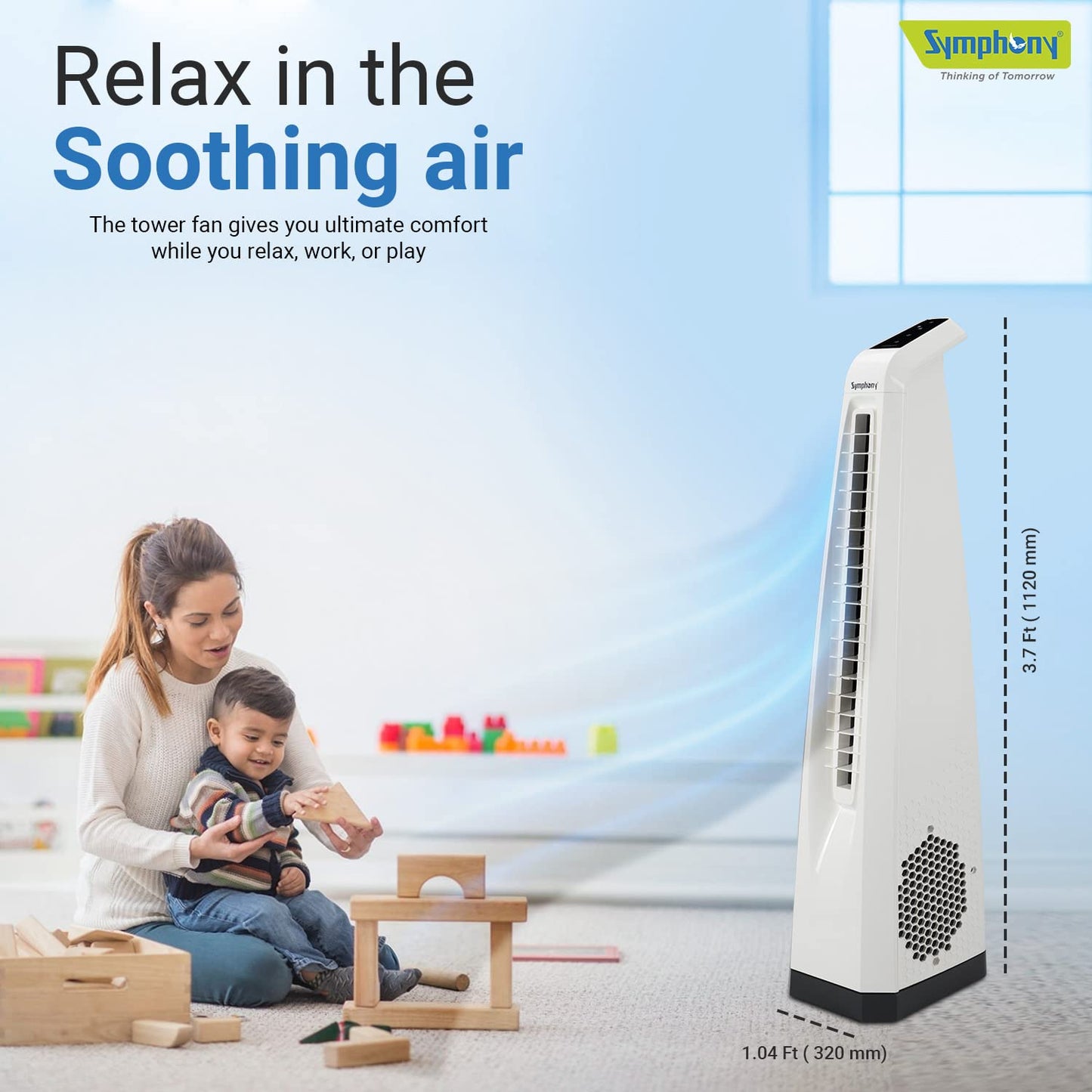 Symphony Surround-i Bladeless Tower Fan | White |Touch Screen Control Panel & Remote |