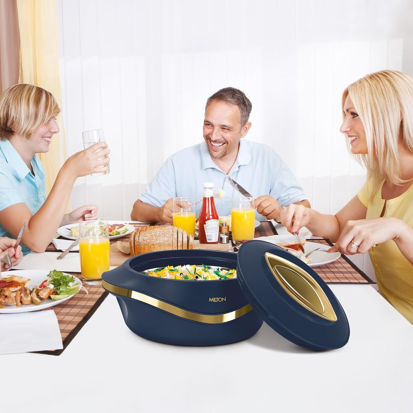 MILTON Pearl 1000 Inner Stainless Steel Casserole, 860 ml, Blue | BPA Free | Food Grade | Easy to Carry | Easy to Store | Chapati | Roti | Curd Maker