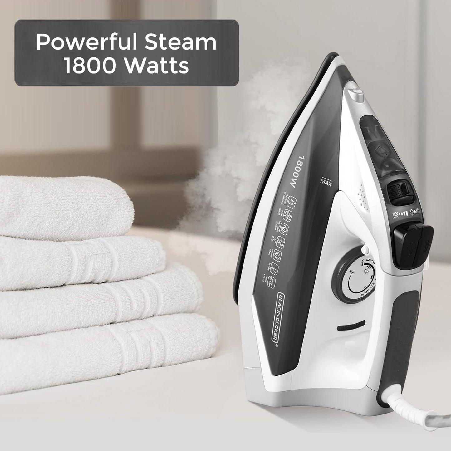 BLACK+DECKER 1800-Watts Steam Iron Press with Detachable Tank | Black |