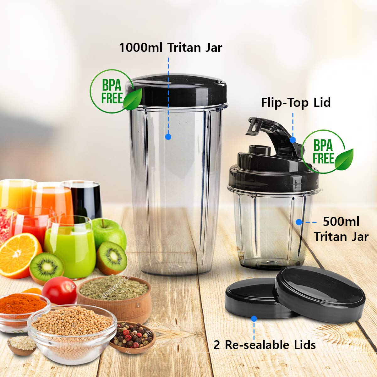 Agaro Marvel Nutri Blender | 2 Tritan Jars | Stainless Steel Blades | Black |
