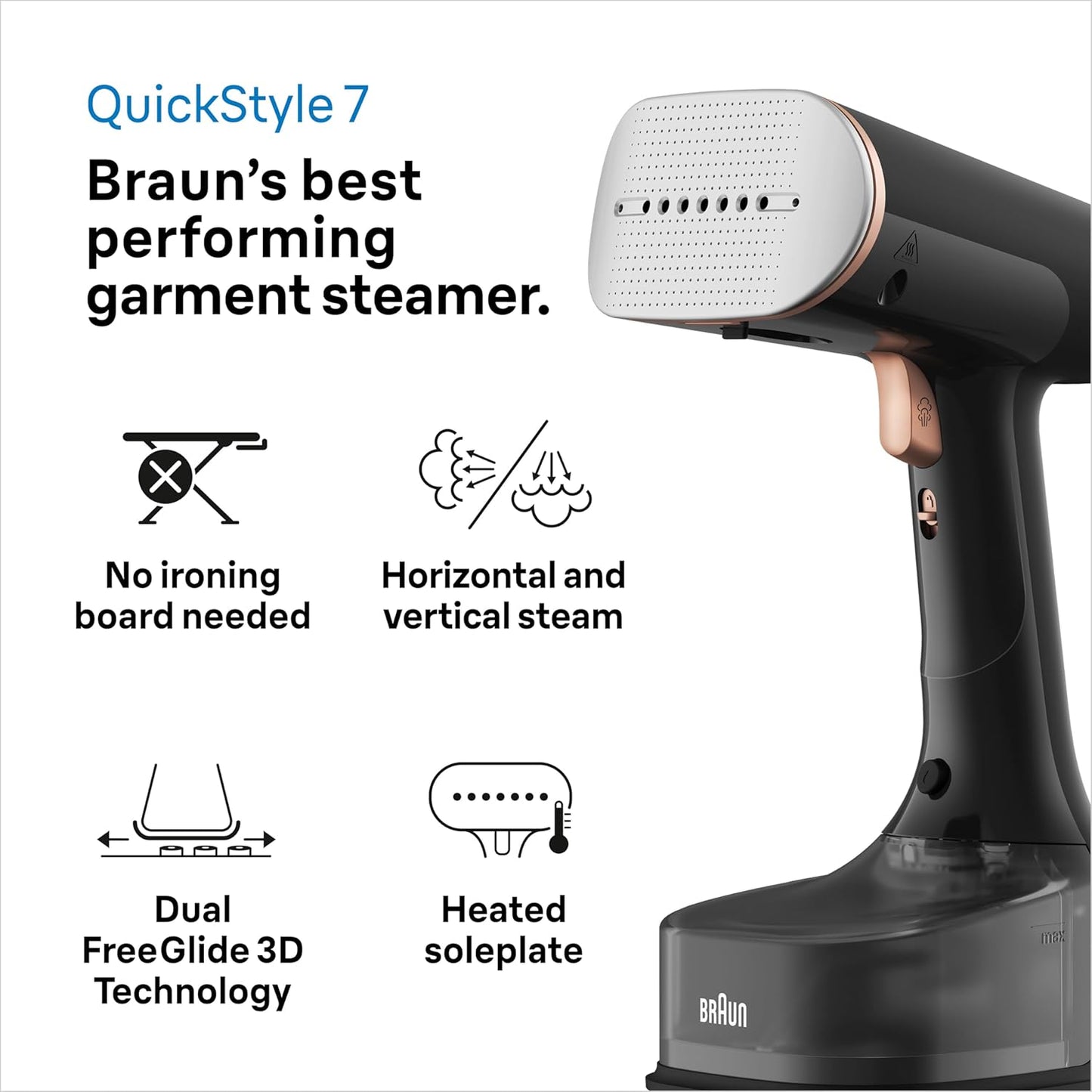 QuickStyle 7 Garment Steamer | 1600 Watts | Fast Steam Technology