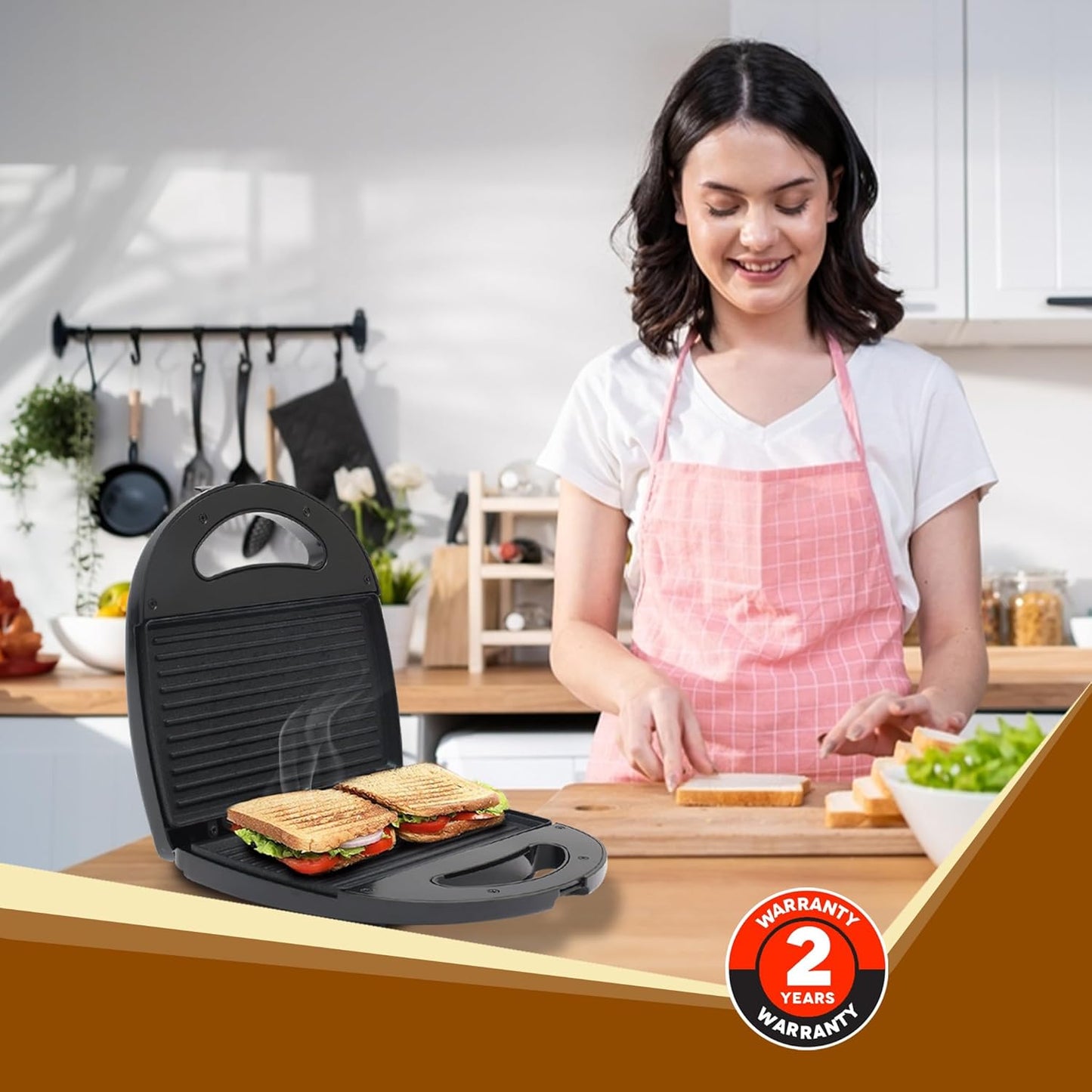 Agaro Non-Stick Delite Sandwich Maker | 750W | Black | Oil Free |