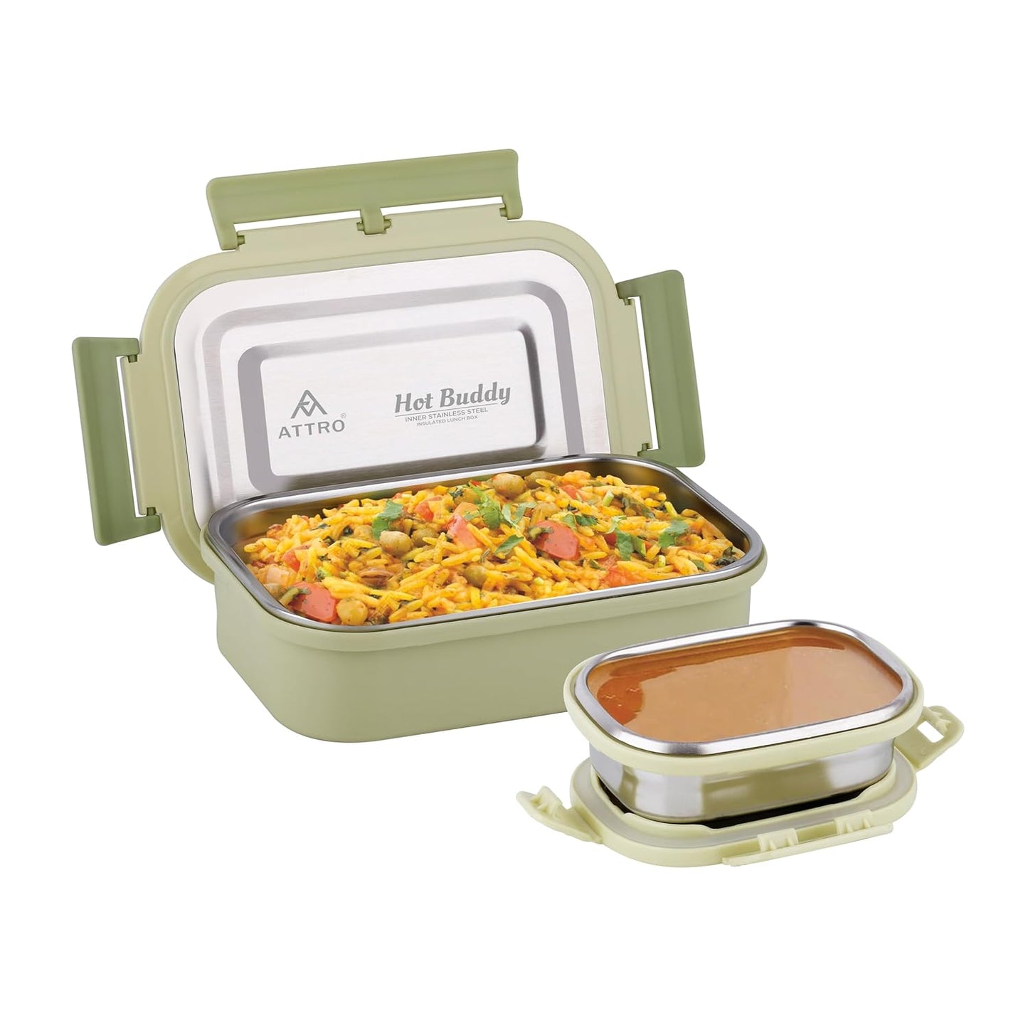 Attro Hot Buddy Stainless Steel Lunch Box | 1 Small Conatiner | Spill Proof |