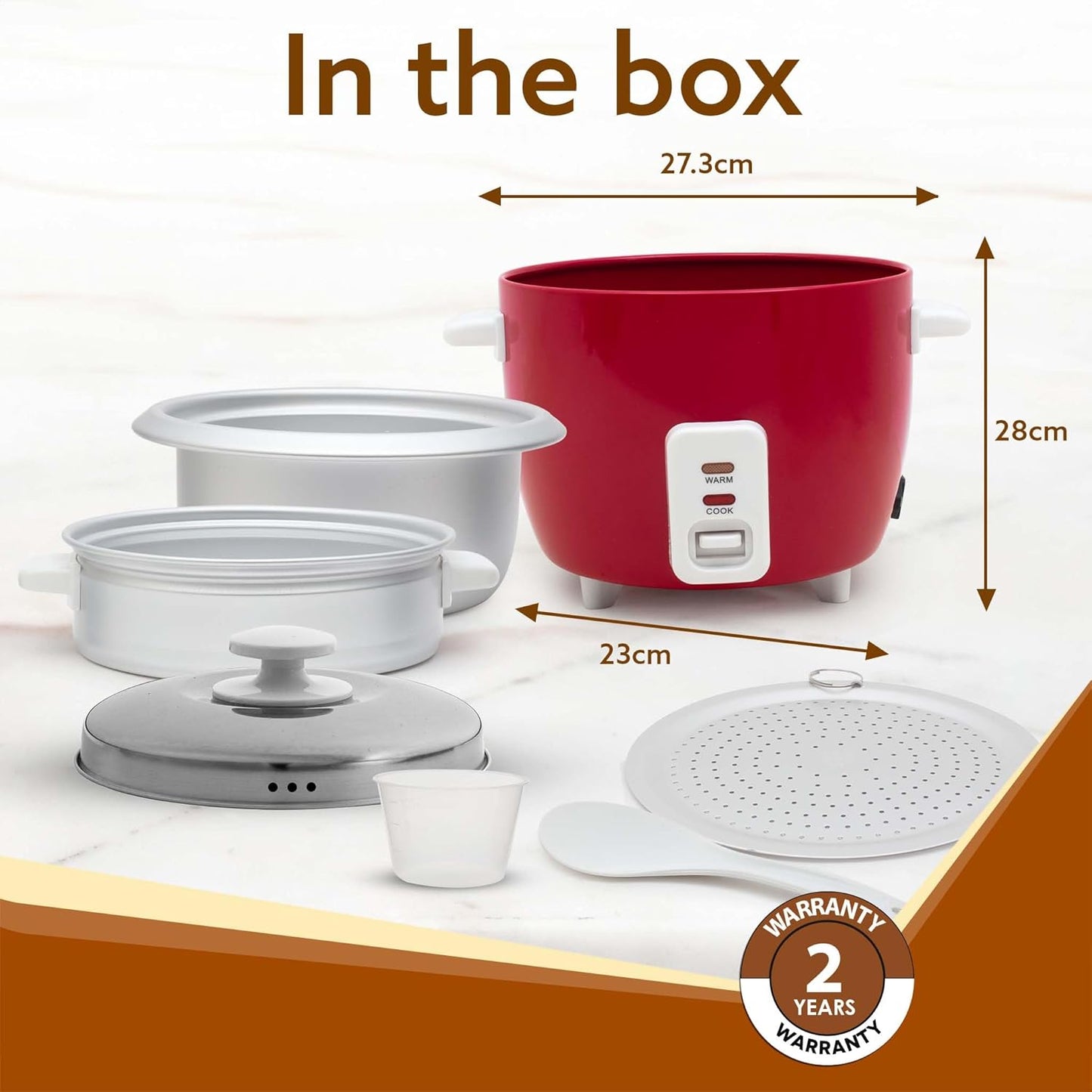 Agaro Elegant Electric Rice Cooker | 1L | Red | Automatic Boiler |