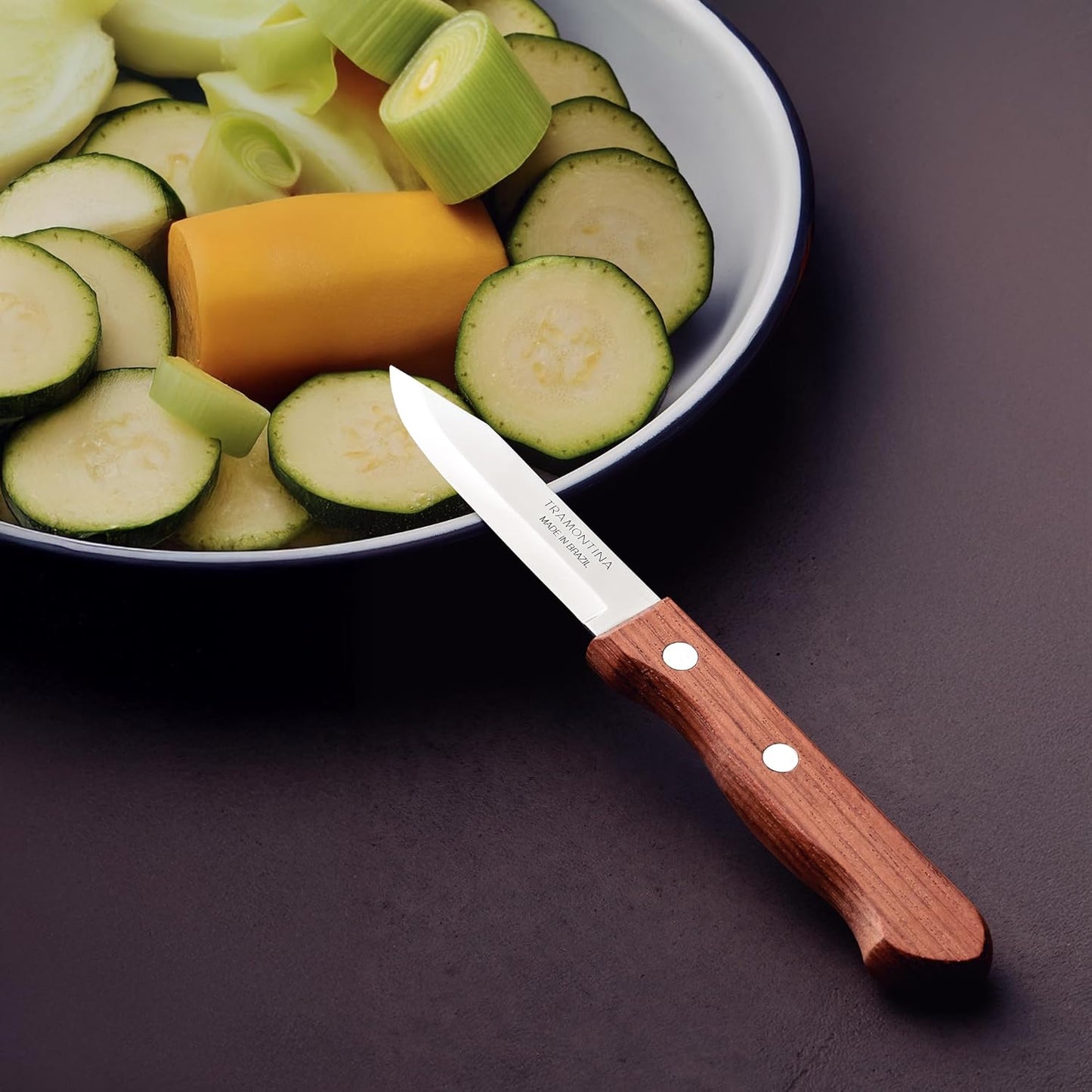 Tramontina Dynamic Fruit & Vegetable Knife | Heat-Treated Stainless Steel Blade | Natural Wood Handle |