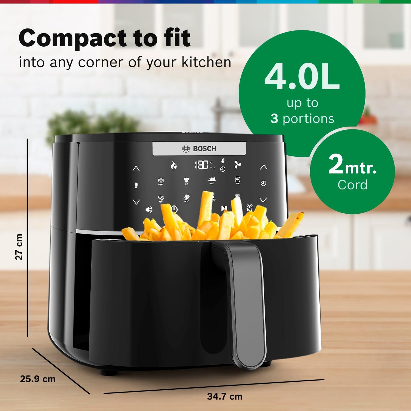 Bosch Cripsmaxx Air Fryer 4L | Black | 1350 Watts | 6 Preset Preheat And Keep Warm Function