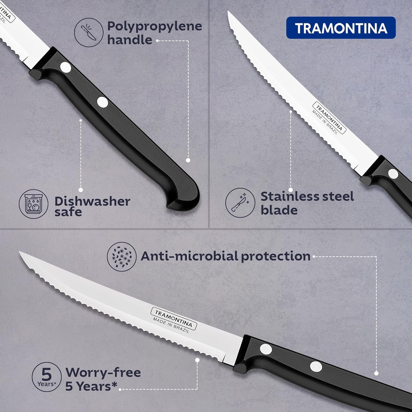 Tramontina Ultracorte Fruit Knife | 4.7 Inch Serrated Stainless Steel Blade | Multipurpose Fruit & Vegetable Knife | Antimicrobial Handle | Dishwasher Safe | 5-Year Warranty |