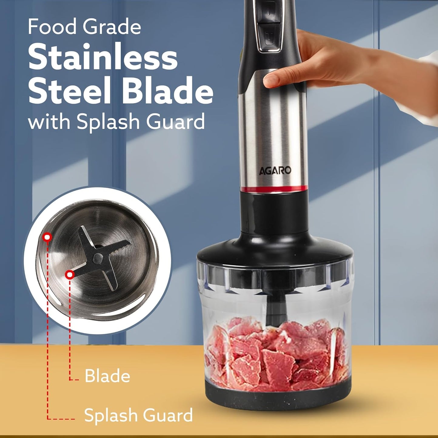 Agaro Royal Hand Blender & Chopper | 1000W | SS Blades | Black |