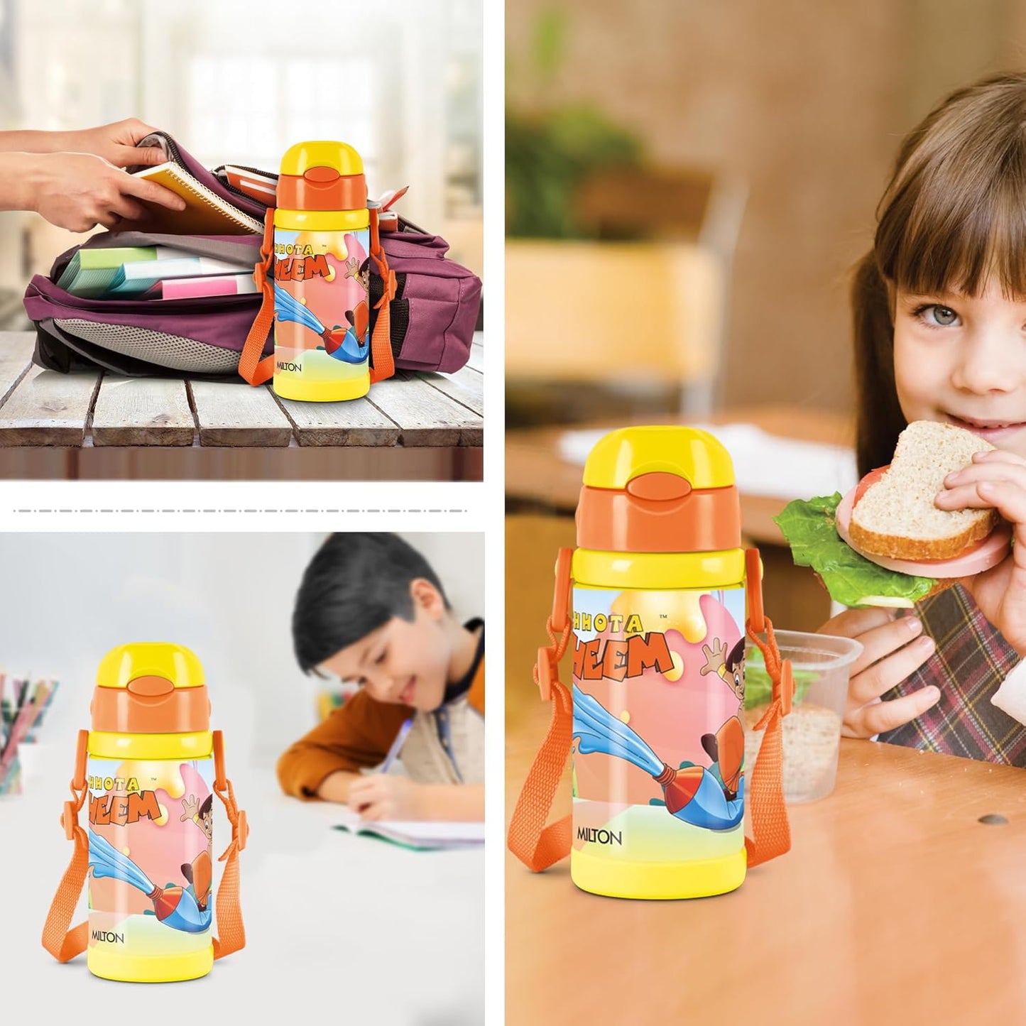 Milton Charmy Kids Chota Bheem Water Bottle | 400 ML | Yellow |
