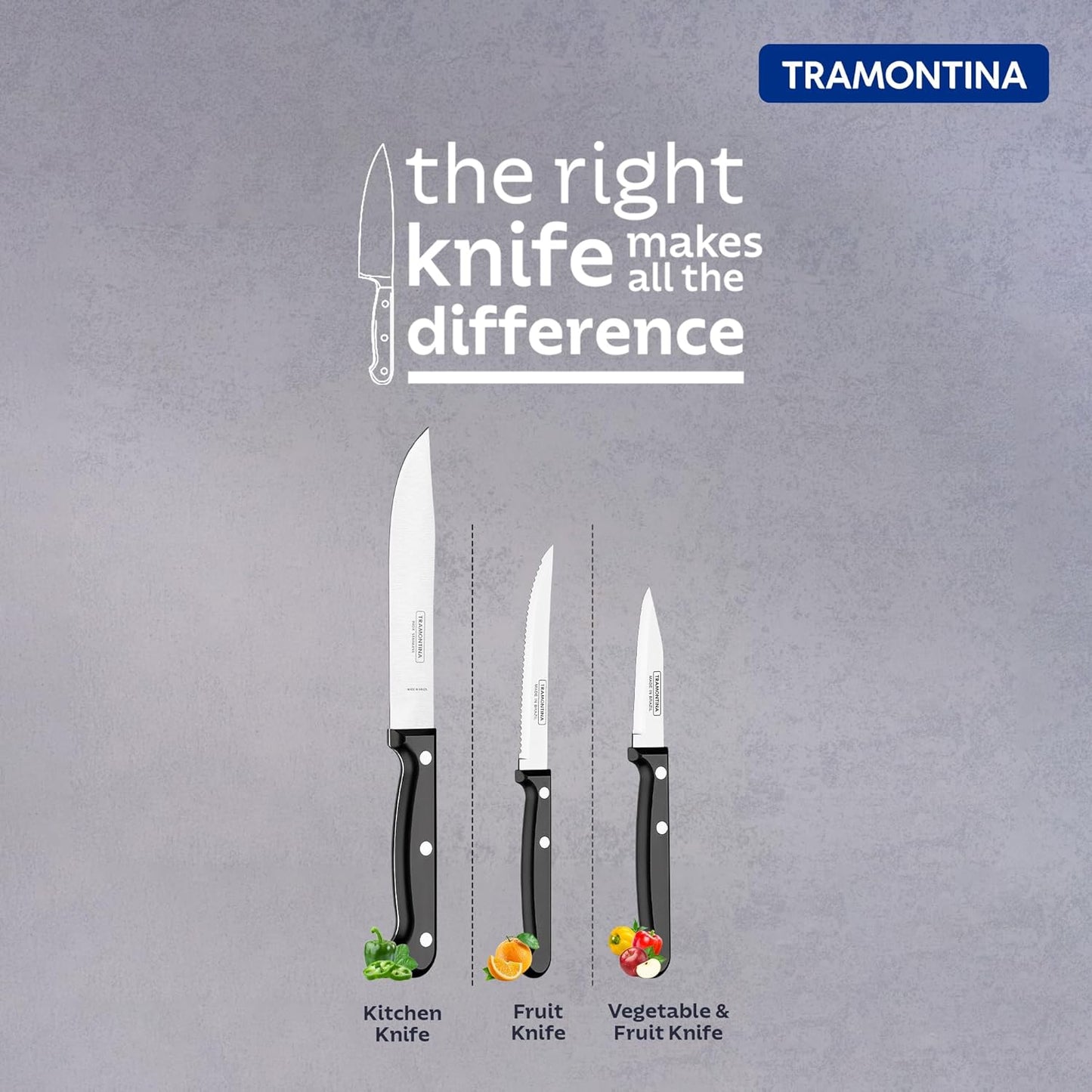 Tramontina Ultracorte Knife Set | 3-Piece Stainless Steel Kitchen Knife Set | Antimicrobial Handles | Dishwasher Safe | 5-Year Warranty |