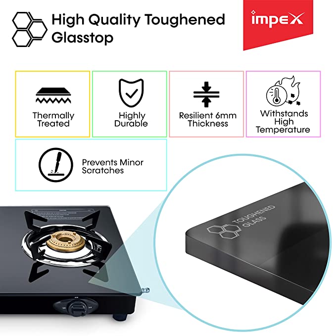 Impex Glass Top 3 Burner Gas Stove