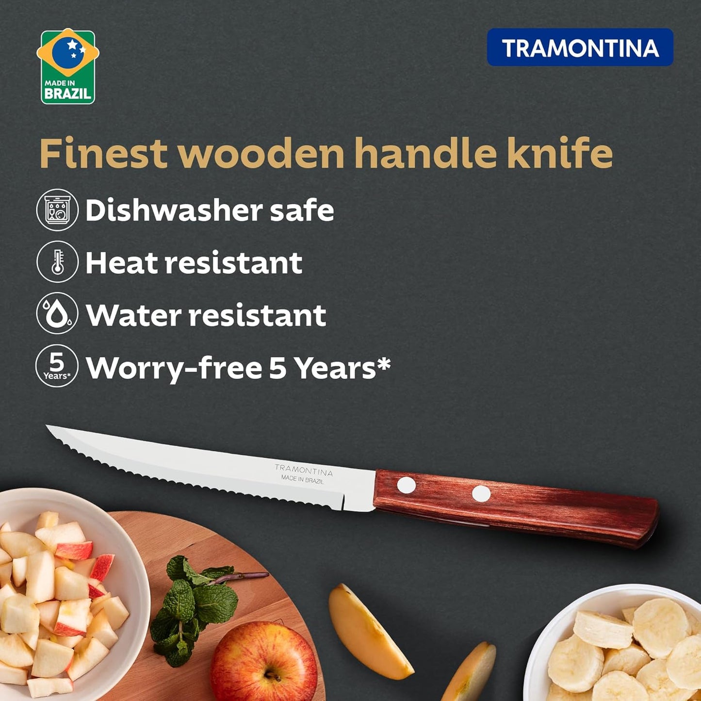 Tramontina Polywood Fruit Steak Knife | Kitchen Knife for Fruits | Heat Resistant | 5 Year Warranty |