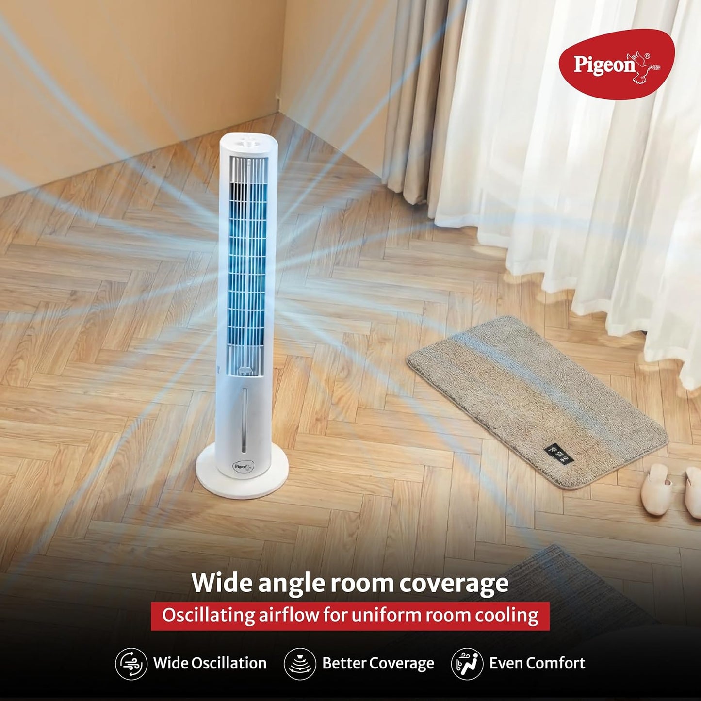 Pigeon Cooling Portable Tower Fan | High Performance | 3 Speed | Quiet Operation |