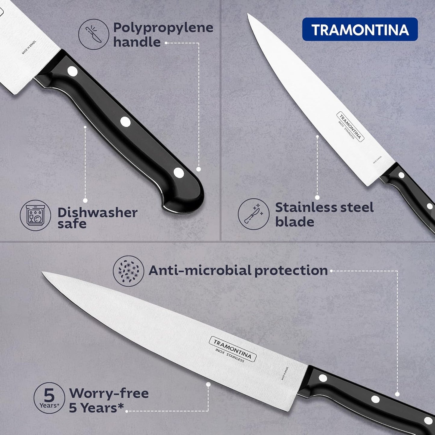 Tramontina Ultracorte Chef Knife | 15 cm Stainless Steel Blade | Multipurpose Kitchen & Vegetable Knife | Antimicrobial Handle | Dishwasher Safe | 5-Year Warranty |