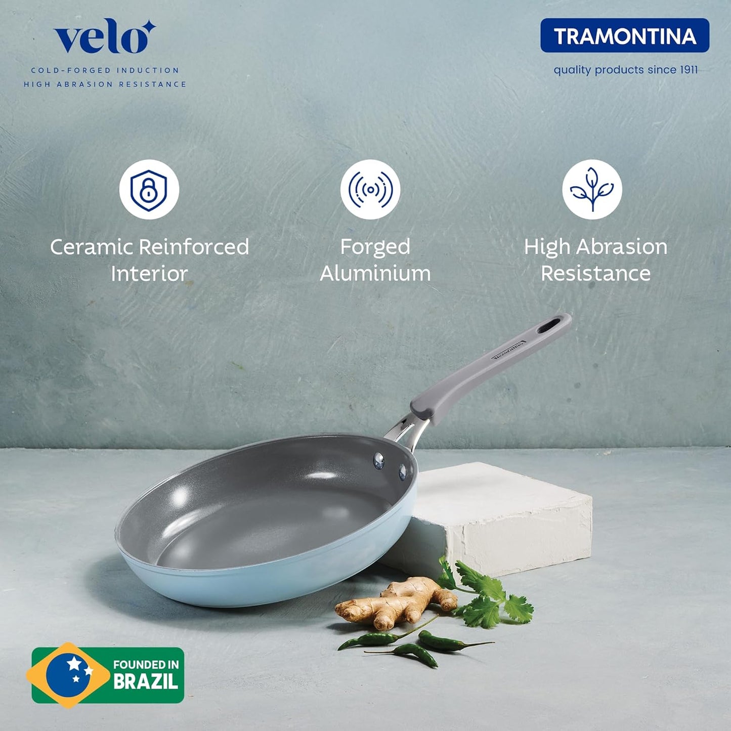 Tramontina Velo Forged Fry Pan | 24 cm | SS Handle | Silicone Grip | Sea Blue |