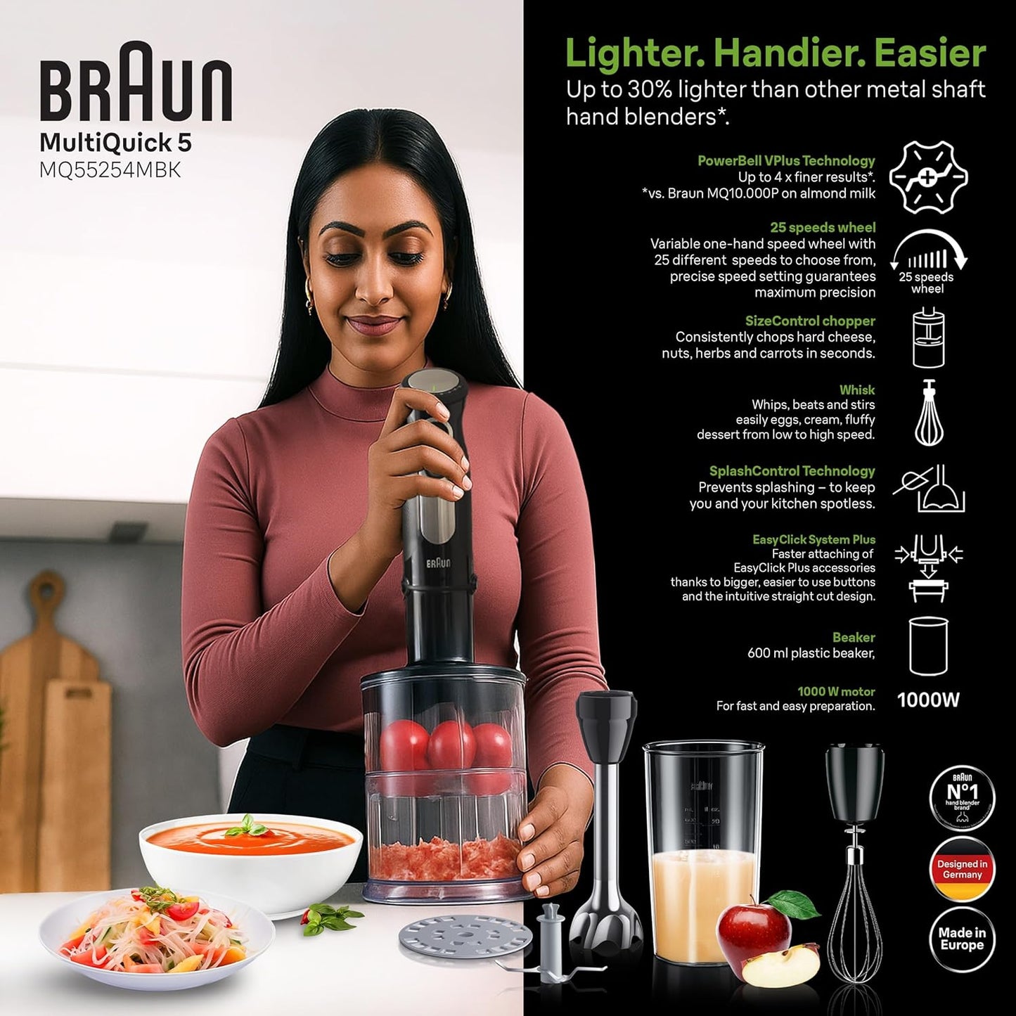 Braun MultiQuick 5 Pro Hand Blender | 1000W | White | Stainless steal| Lightweight