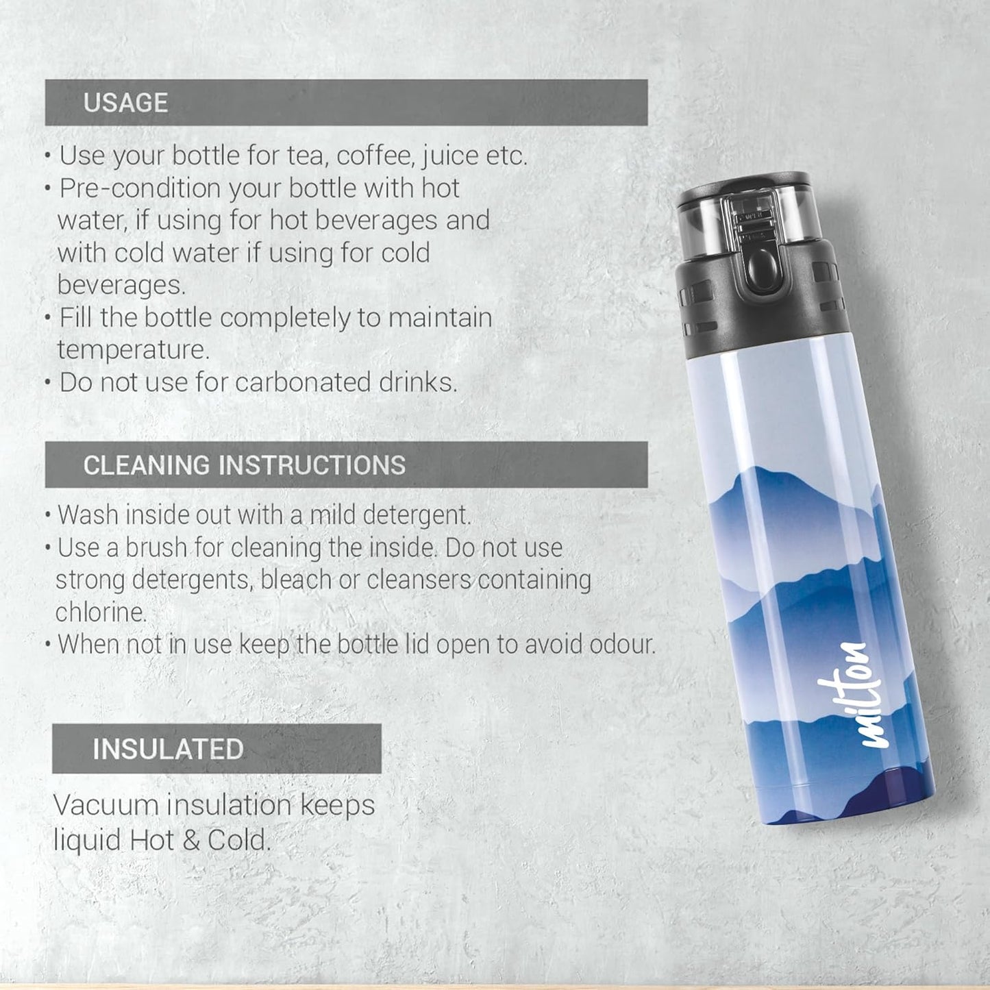 Milton Artesia Thermosteel Water Bottle | 24 Hours Hot & Cold | Blue | 900 ml | Blue |