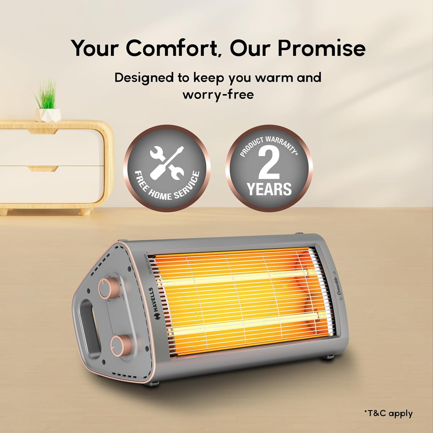 Havells Comodito | 900 Watt | Room Heater | Safety Grill | 120 Minute Sleep Time |