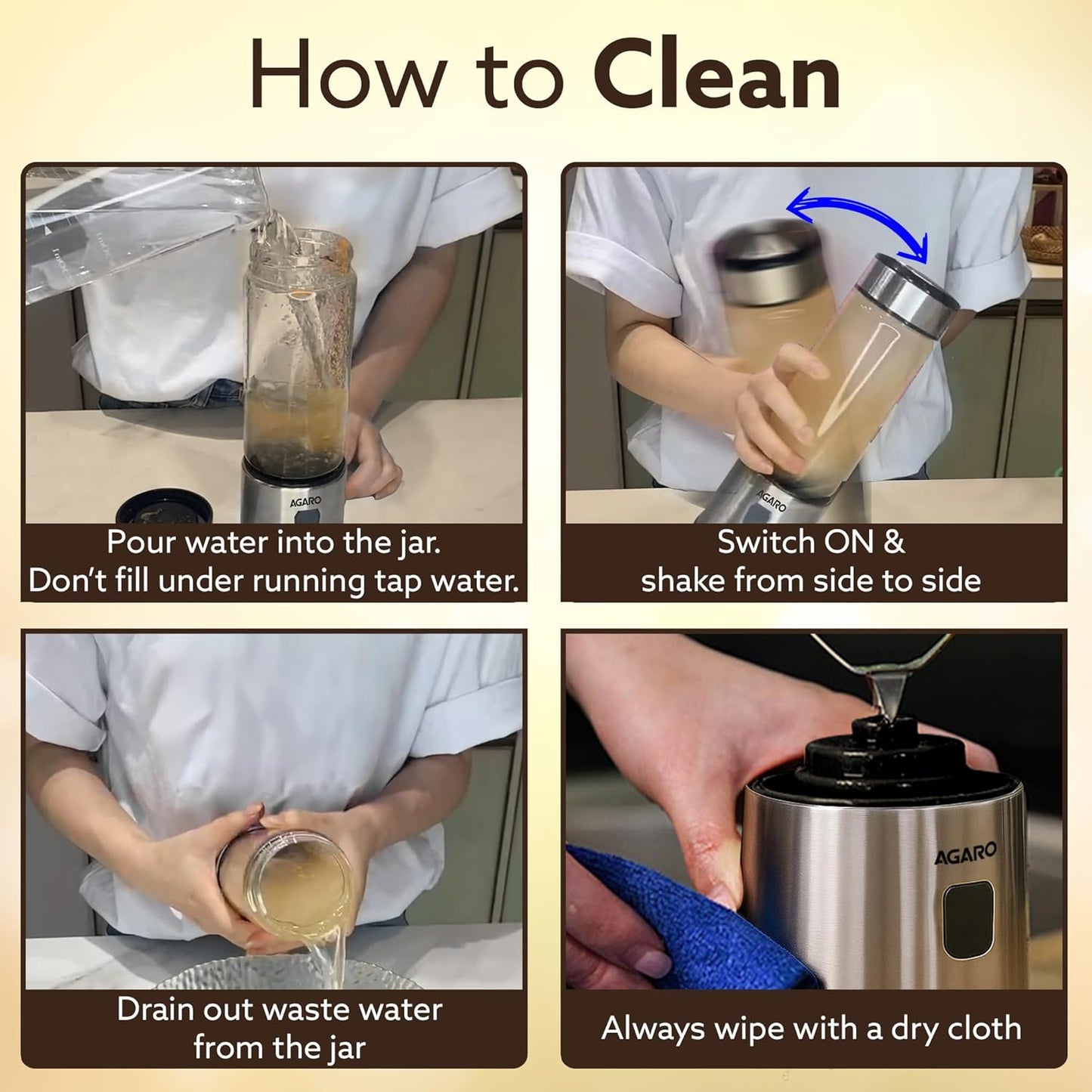 Agaro Galaxy Portable Blender | 450 ml | Rechargeable | Silver |