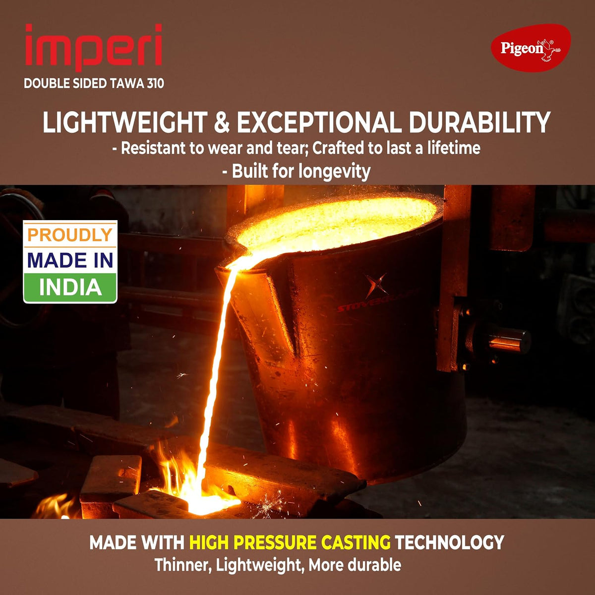 Pigeon Imperi Cast iron Double Side Tawa | 310 mm | Pre-Seasoned | Toxin free | Strong & Durable |