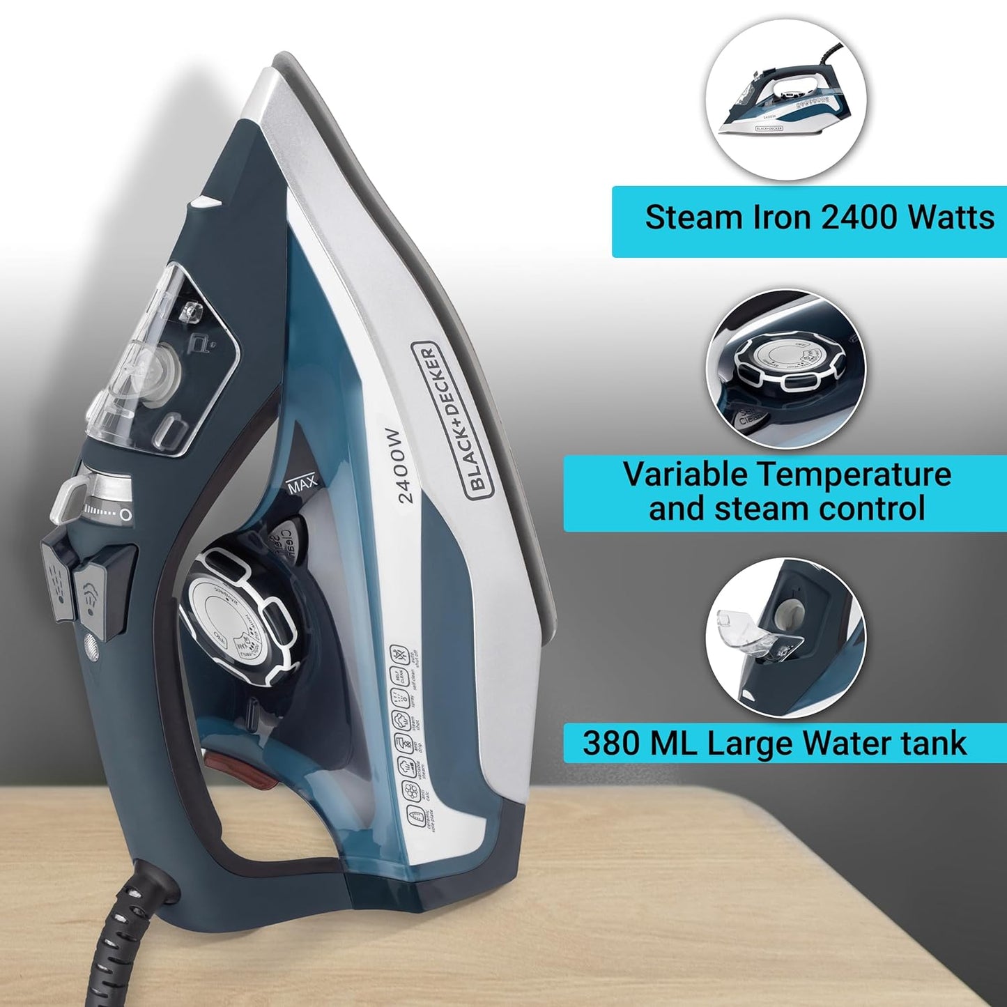 BLACK + DECKER 2400-WATT STEAM IRON WITH AUTO SHUT OFF | BLUE |
