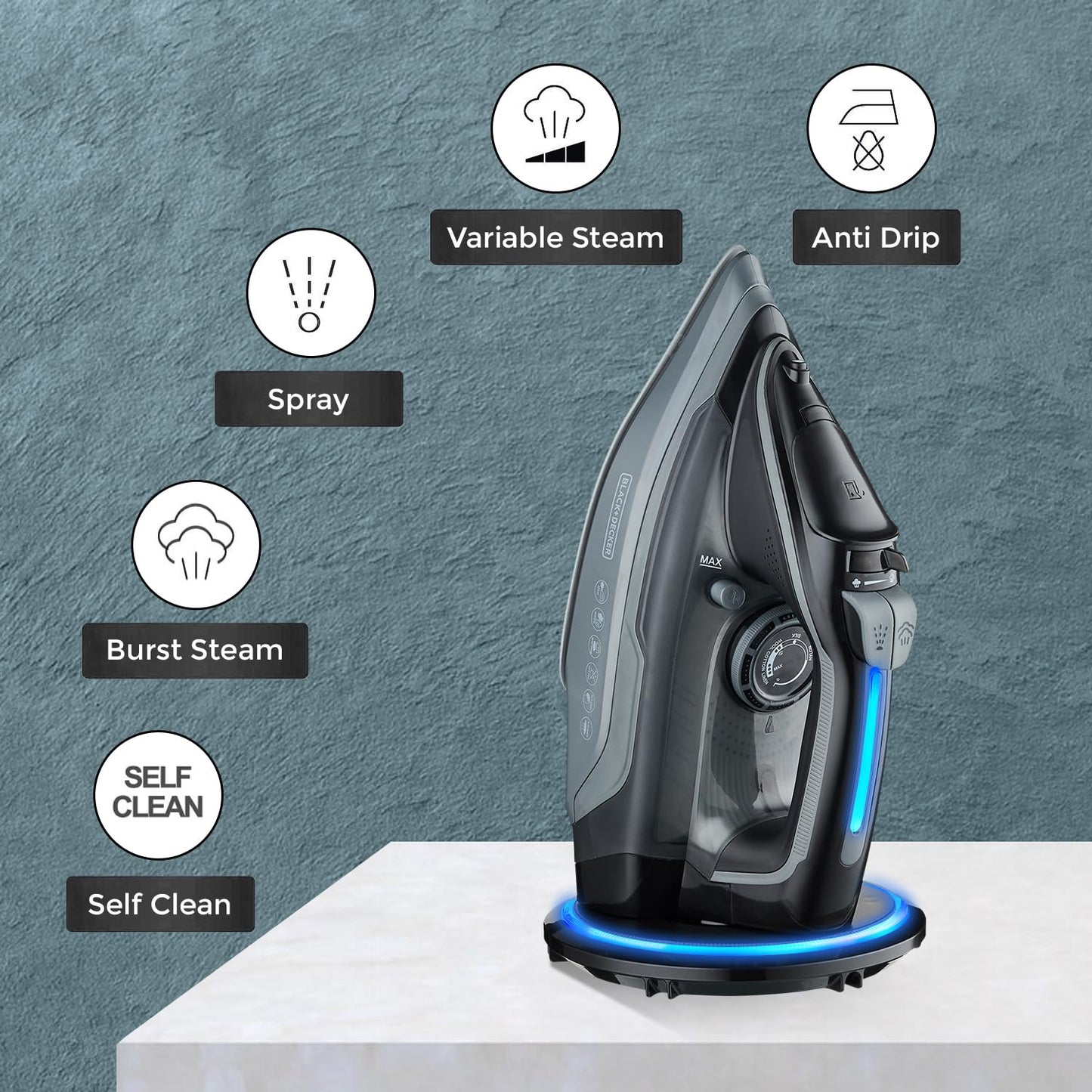 Black+Decker 2200-Watt Cordless Steam Iron Press | Black+Grey | Auto-shut off |