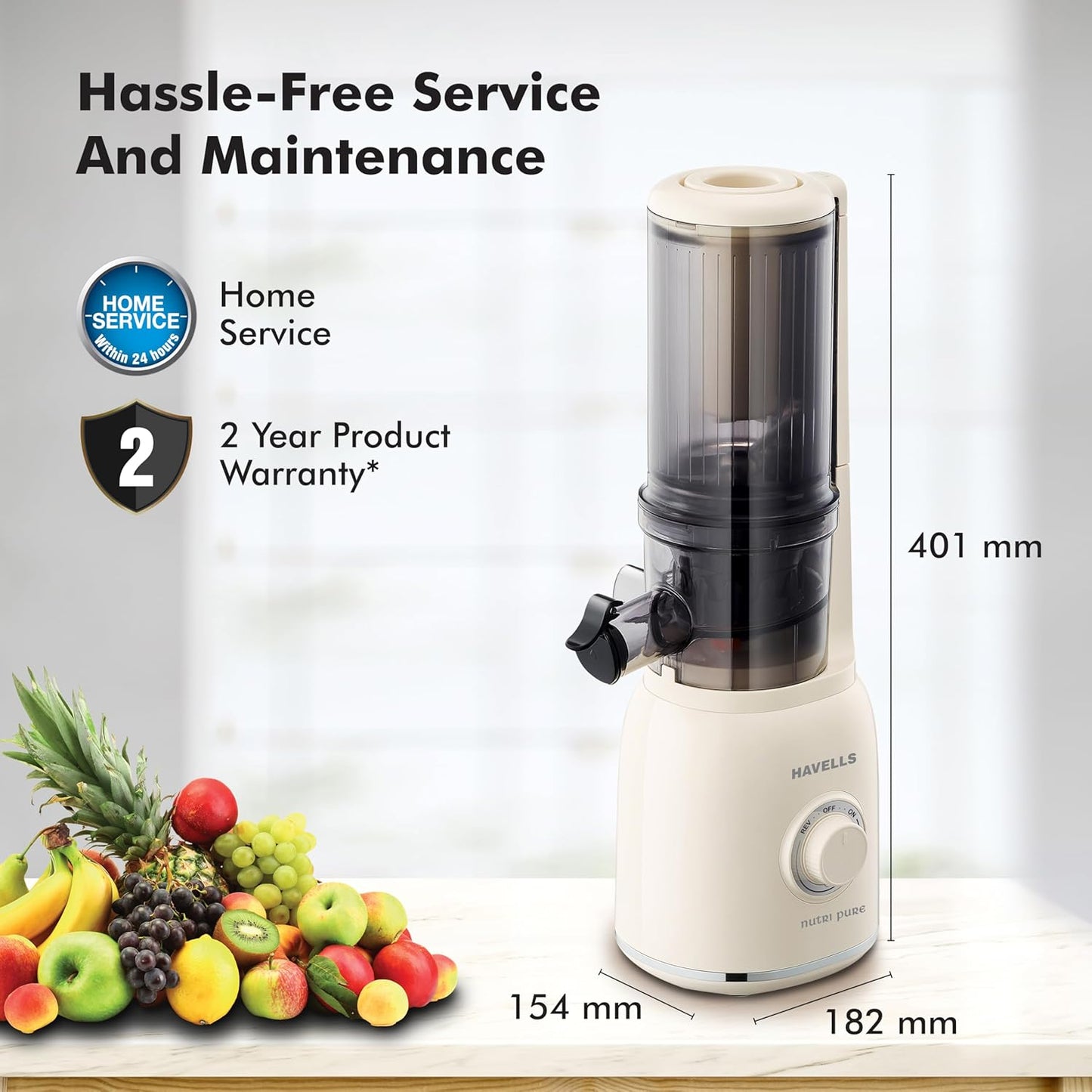 Havells Nutri Pure Cold Press Juicer | Low Noise Motor | White |